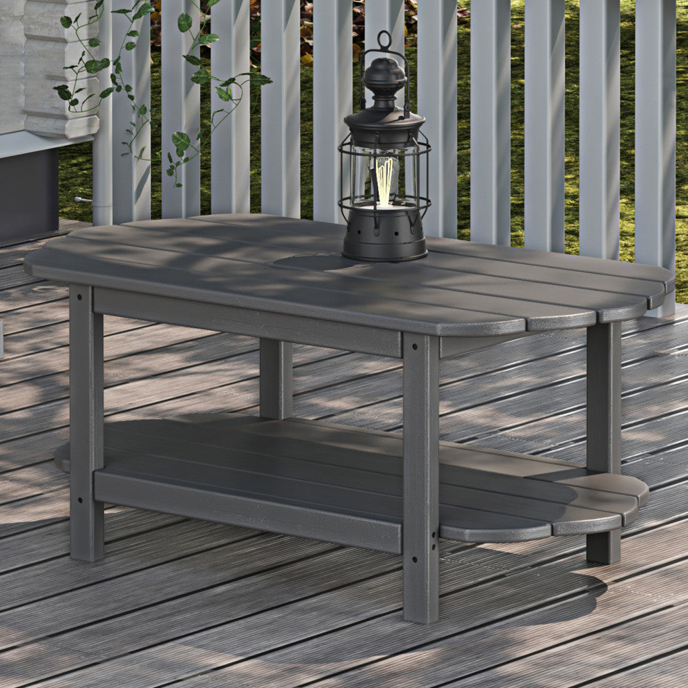 2 Tier Patio Table, Adirondack Outdoor Coffee Table for Backyard Pool, Gray