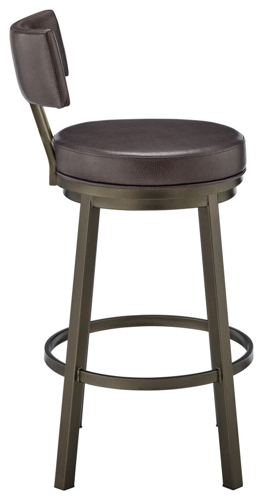 Dalza Swivel Counter or Bar Stool in Mocha Finish with Brown Faux Leather, 30