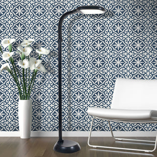Ahfir Handmade Cement Tile, Navy Blue/White, Sample