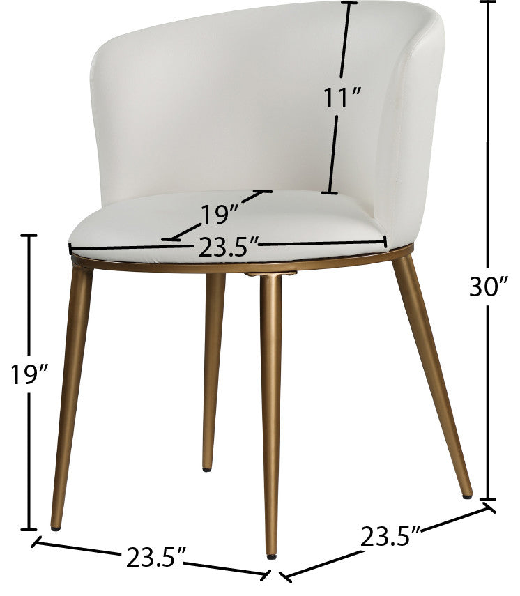 Skylar Dining Chair, Set of 2, White Faux Leather, Brushed Gold Iron Legs
