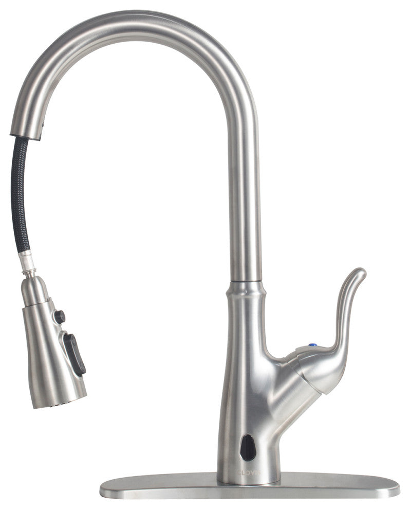 Single Handle Deck Mounted High Arc Pull Down Touchless Kitchen Faucet, Brushed