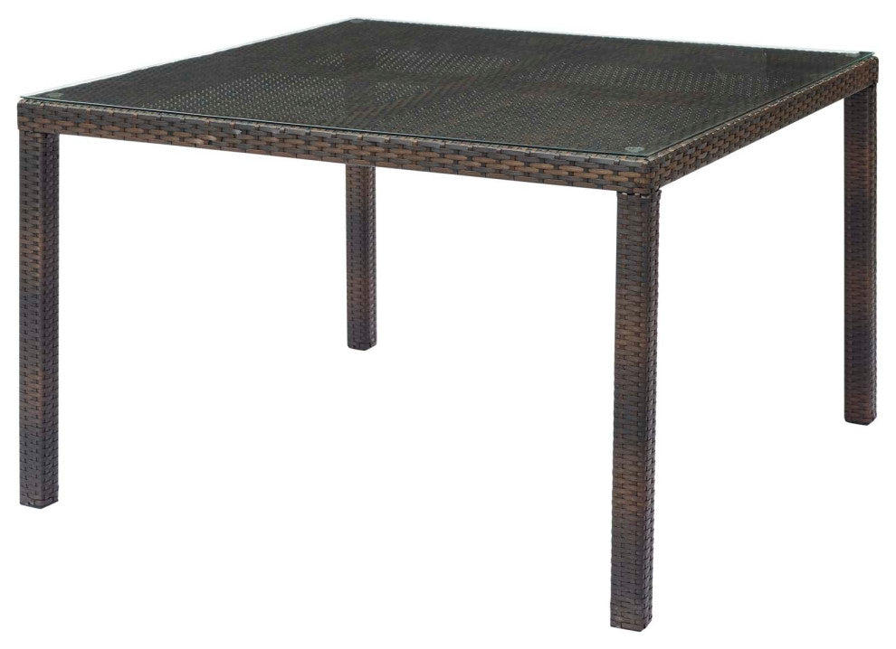 Side Dining Chair and Table Set, Rattan, Wicker, Brown White, Modern, Outdoor