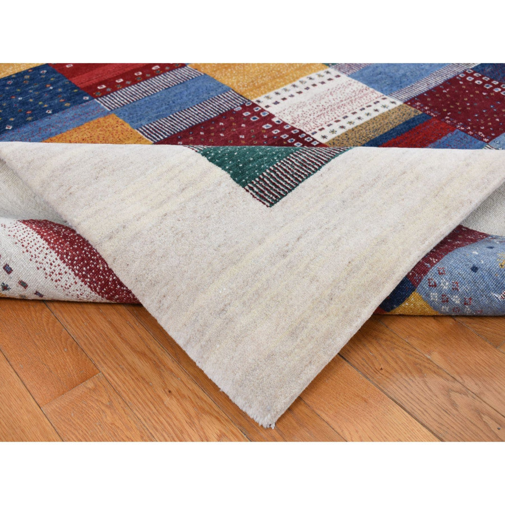 Ivory Persian Wool Hand Made Lori Buft Gabbeh Patchwork Design Rug 8'3"x9'9"