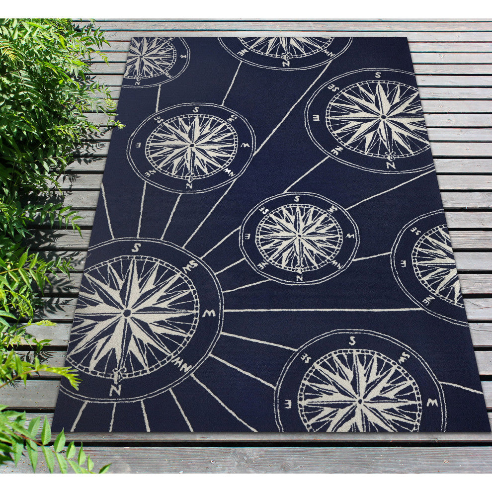 Frontporch Compass Indoor/Outdoor Rug, Navy, 3'6"x5'6'