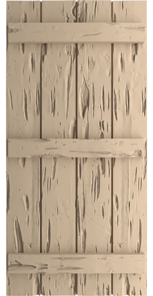Rustic 4 Board Joined B-N-B Faux Wood Shutters, Pecky Cypress, 22x86"