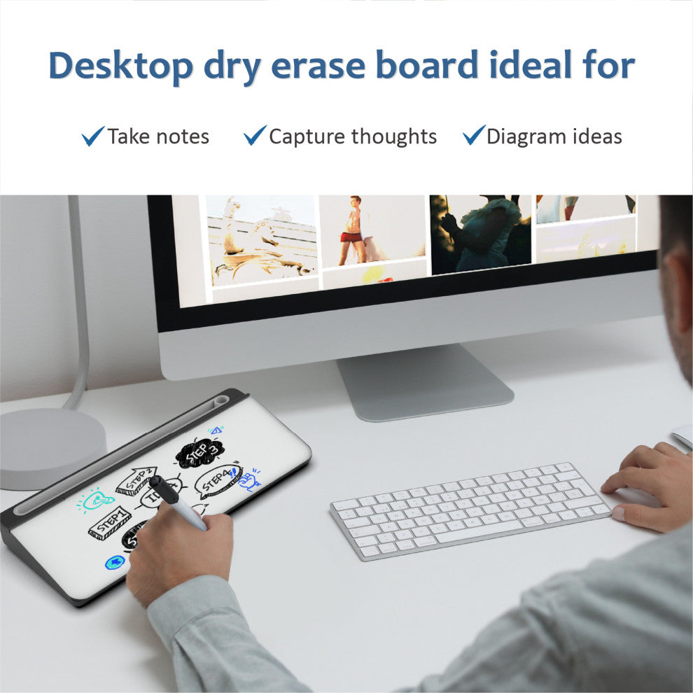 Glass Desktop Computer Notepad Set,  Audio-Visual Direct, White
