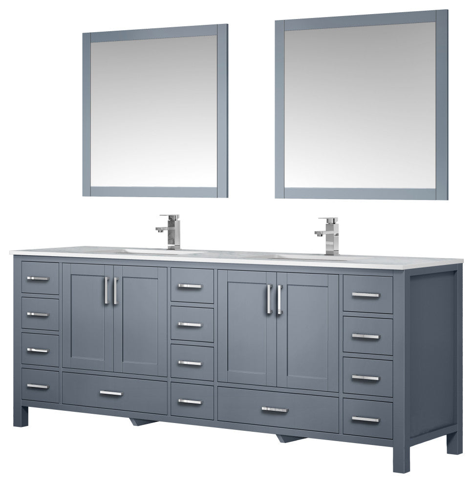 Jacques 84" Dark Grey Double Vanity Set with Carrara Marble Top