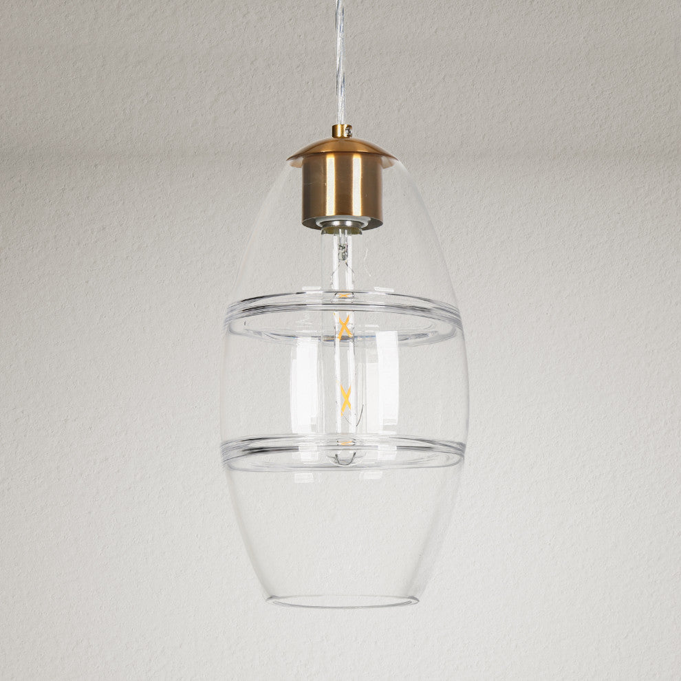 LNC Celery 1-Light Ribbed-Glass Rounded Pendant Light