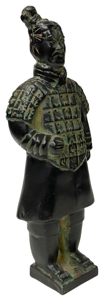 Chinese Black Green Rustic Ancient Artistic Terra Cotta Soldier Figure Hws2454