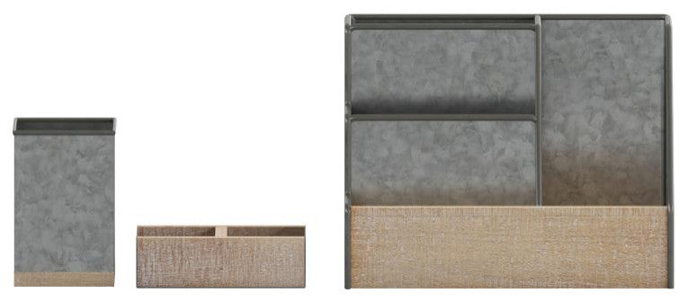 Comerford 3 Piece Metal and Wood Organizer Set, Galvanized