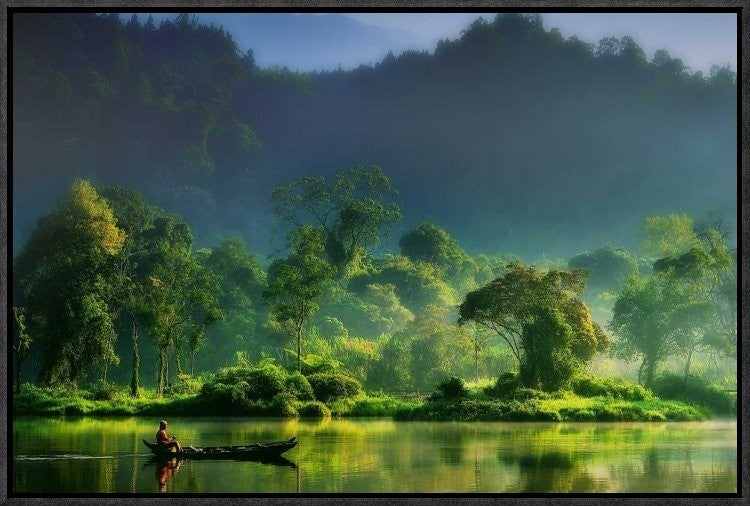 "Painting Of Nature" Framed Canvas Giclee by Hardibudi, 23x15"