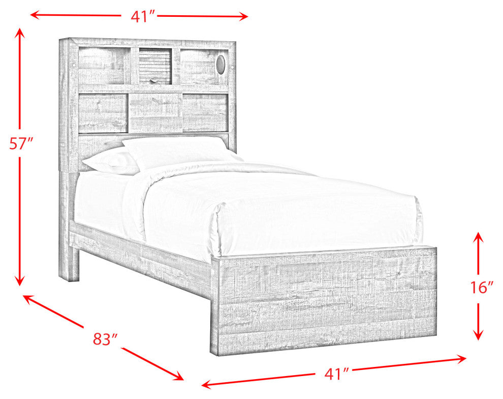 Picket House Furnishings Beckett Bookcase Panel 6PC Bedroom Set with Bluetooth