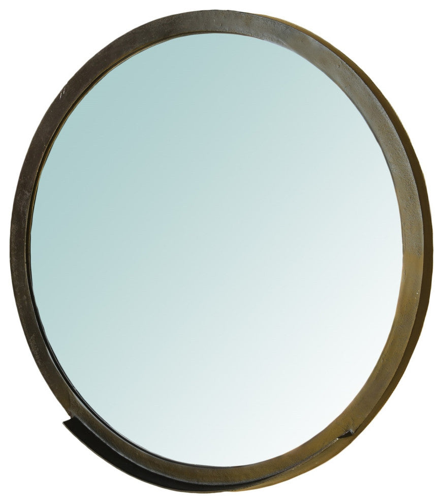 Gold Cast Aluminum Round Wall Mirror