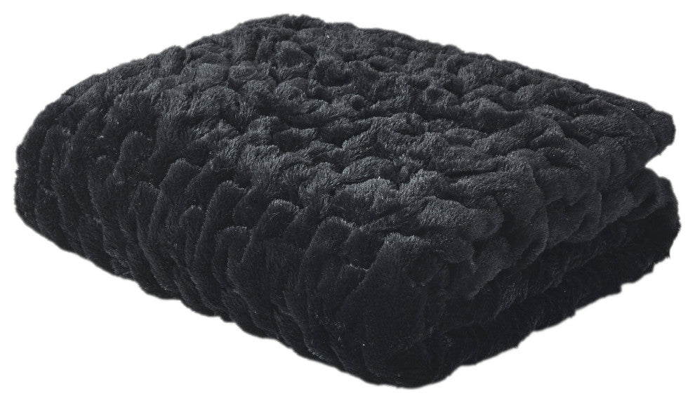 Madison Park Ruched Fur Ruched Long Fur 50x60" Throw Blanket, Black