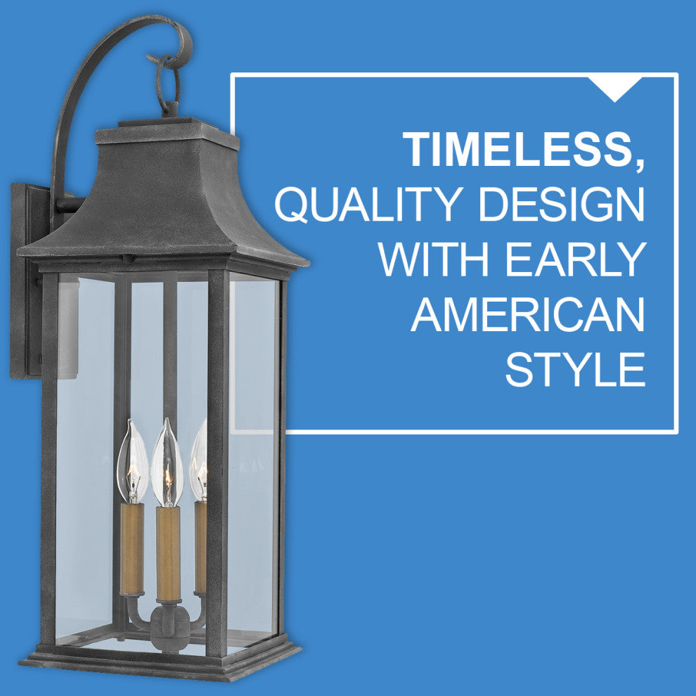 Hinkley Adair Large Wall Mount Lantern, Aged Zinc