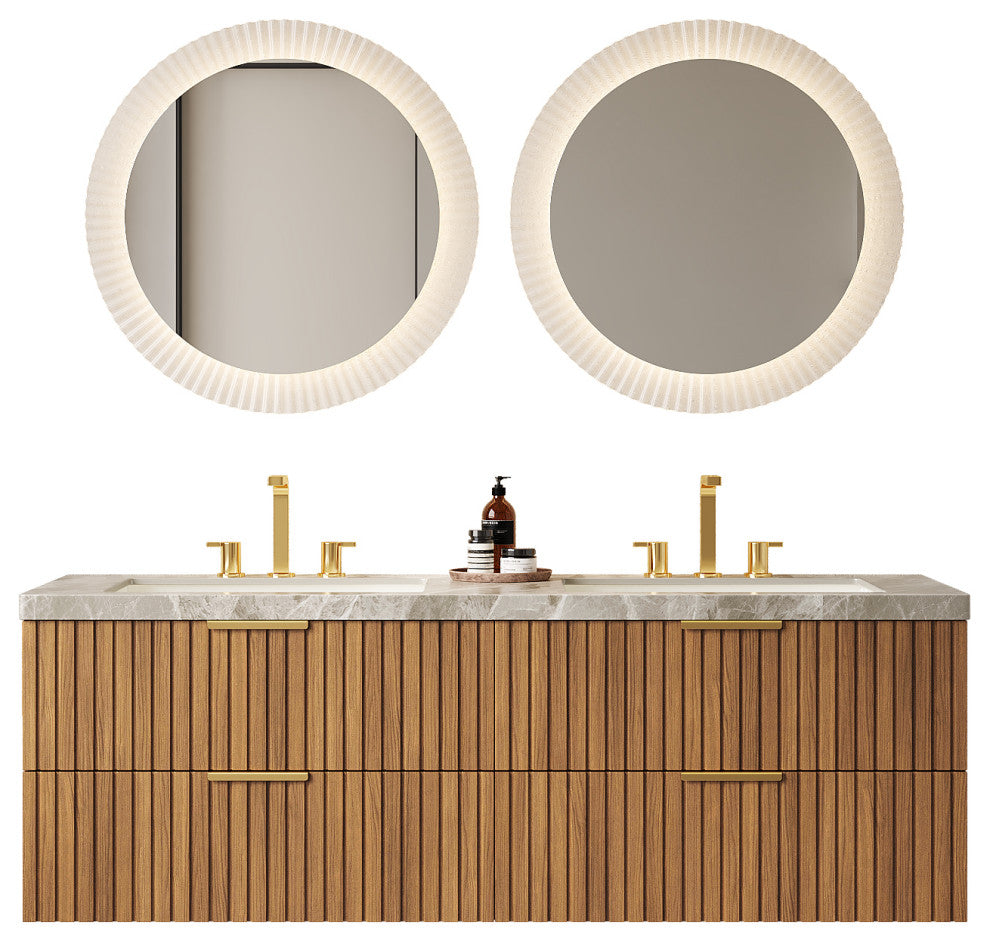 Wall-mounted Plywood Bathroom Storage Cabinet With Two Basins