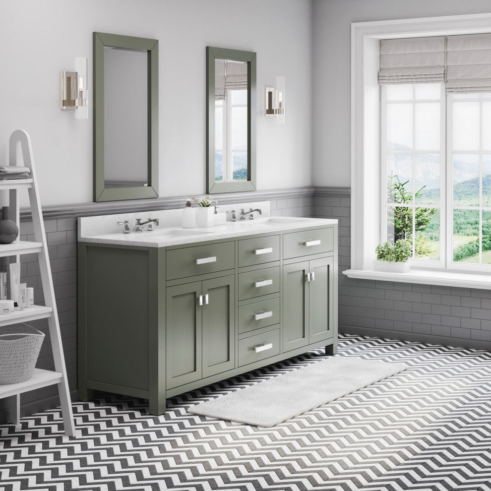 Madison 72 In. Carrara White Marble Countertop Vanity with Hook Facucet
