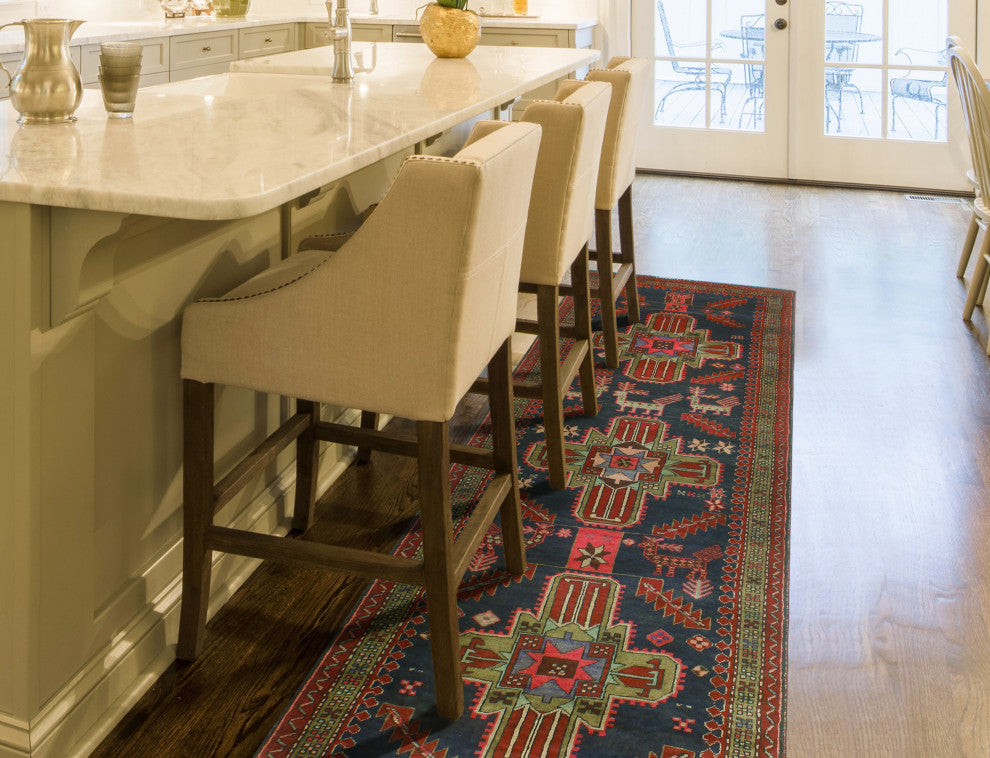 Fine Vintage Distressed Khojasst Navy/Red Runner, 3'3 x 9'7