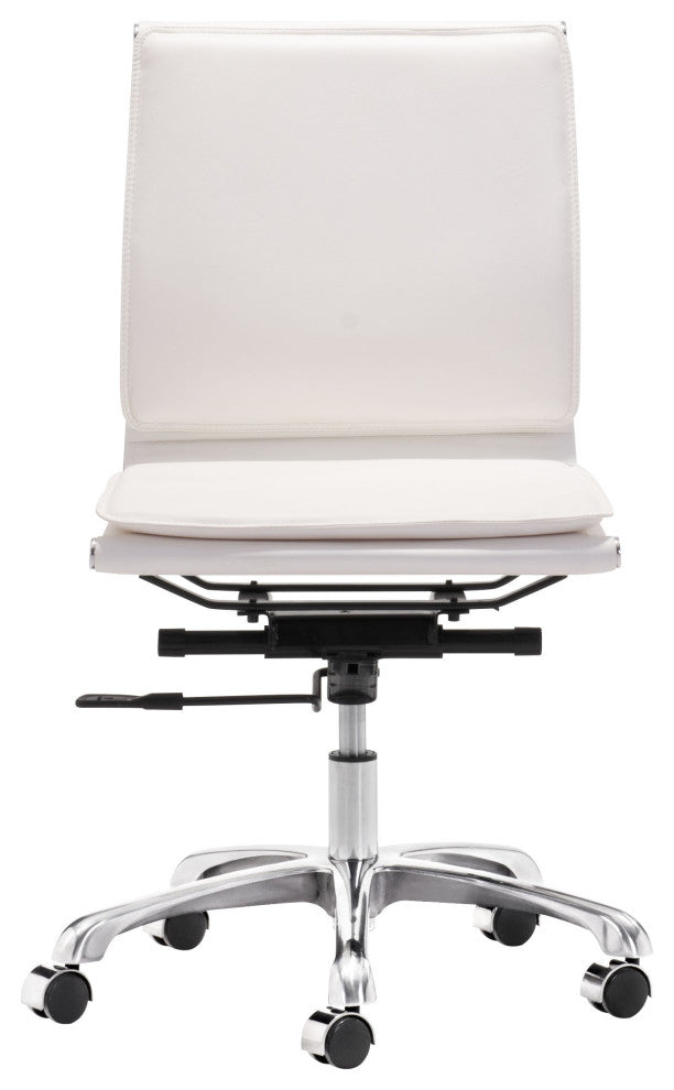 White Faux Leather Armless Executive Rolling Office Chair
