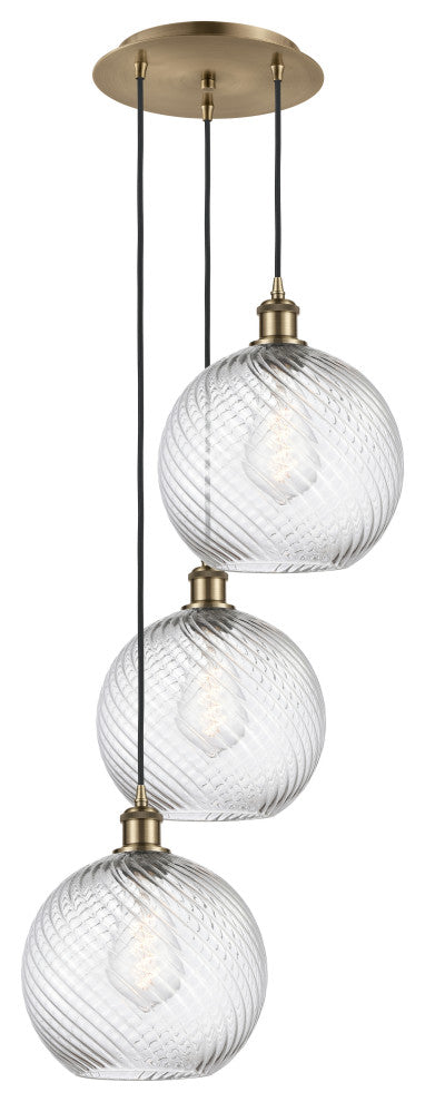 Innovations 113B-3P-AB-G1214-10 3 Light Multi-Pendant, Antique Brass