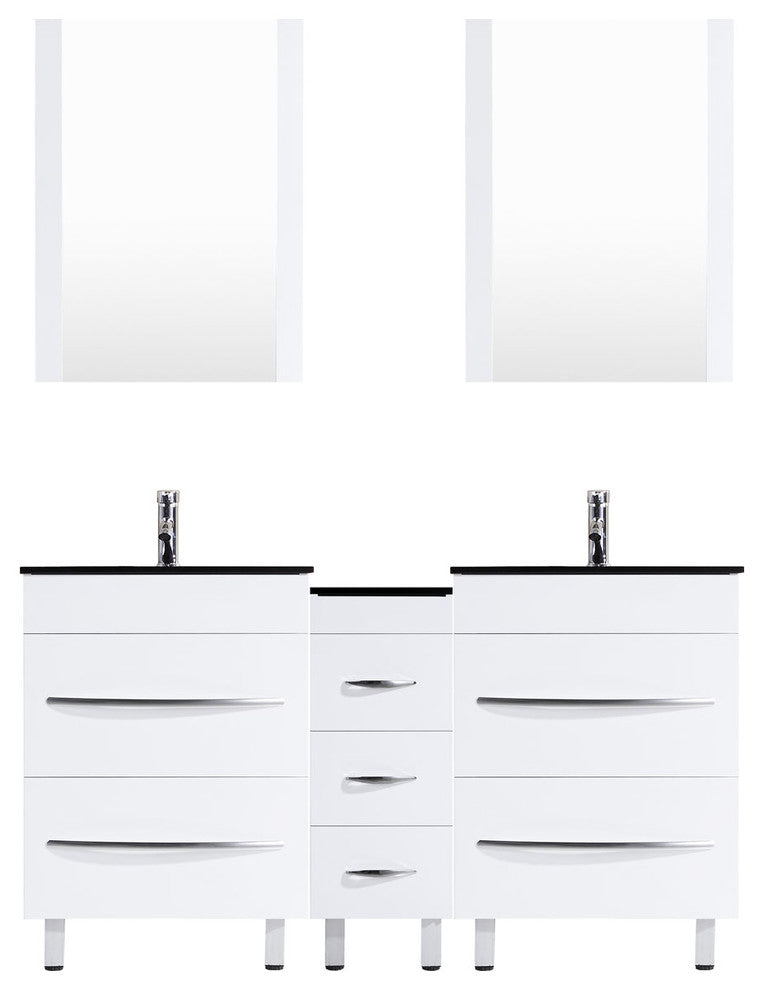 84" White Vanity, 36" Double Sink Bases, Single 12 Drawer Base, LV4-C15-84-W