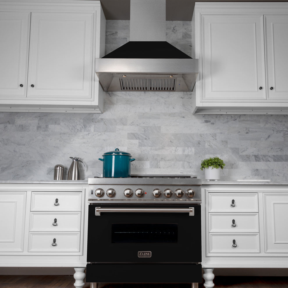 Ducted DuraSnow Stainless Steel Range Hood with Black Matte Shell
