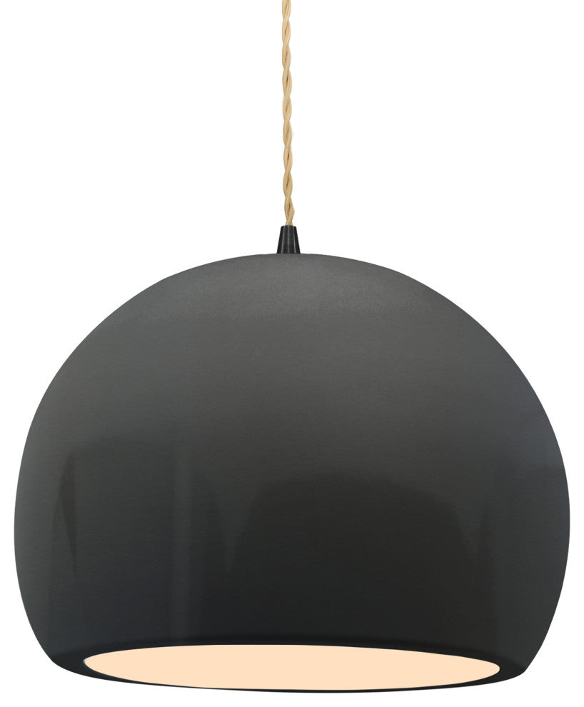 Radiance Large Globe Pendant, Gloss Gray Frame, Matte Black, LED, Cord