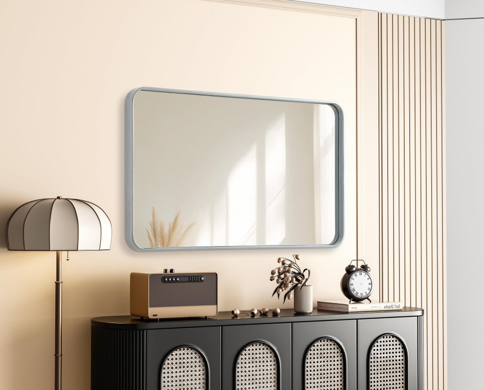 Home Living Contour Metal Rectangle Mirror 24x40, Silver