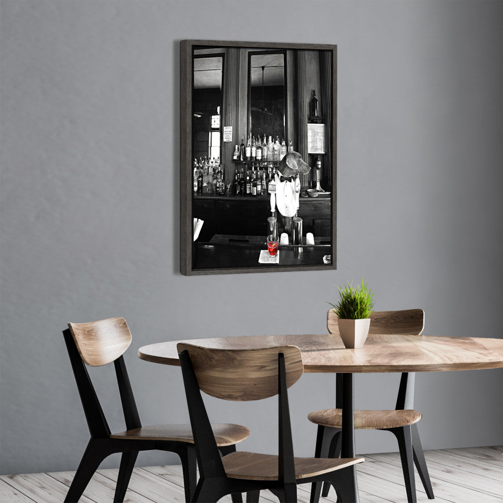 Sylvie Dog Bartender Framed Canvas Wall Art, Gray 18x24