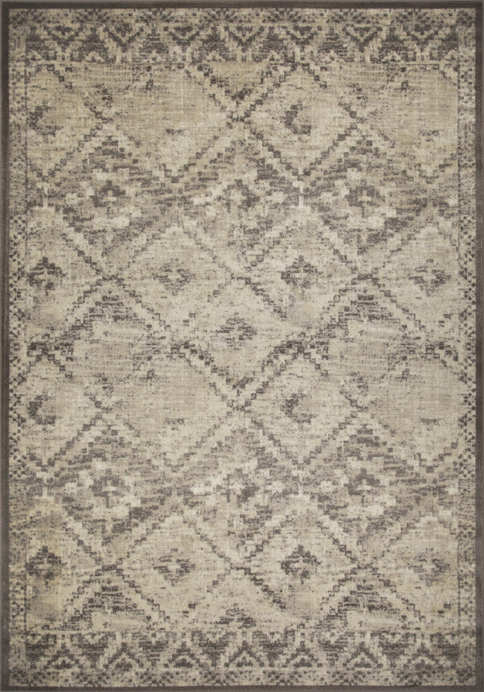 5"x8" Gray Beige Distressed Diamond Area Rug