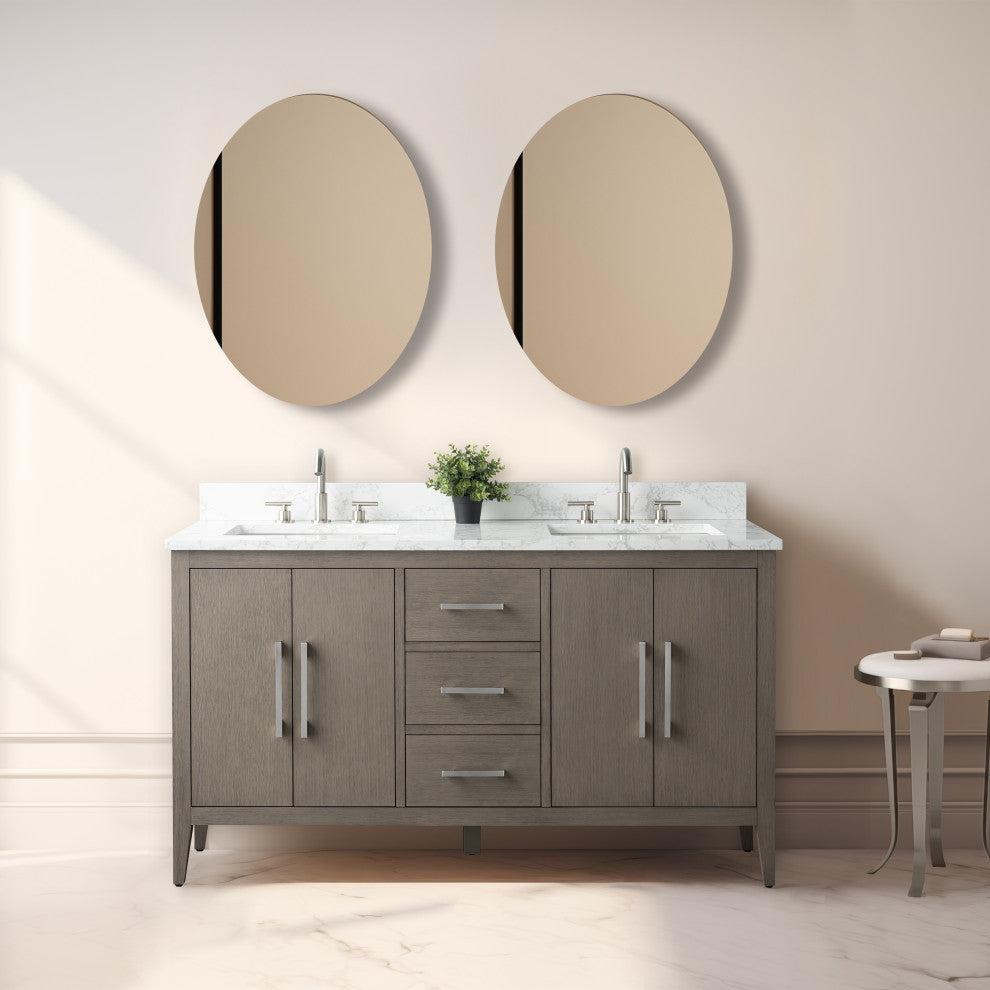 Vanity Art Bathroom Vanity With Sink, Driftwood Gray, 60", Double Sink, Brushed Nickel