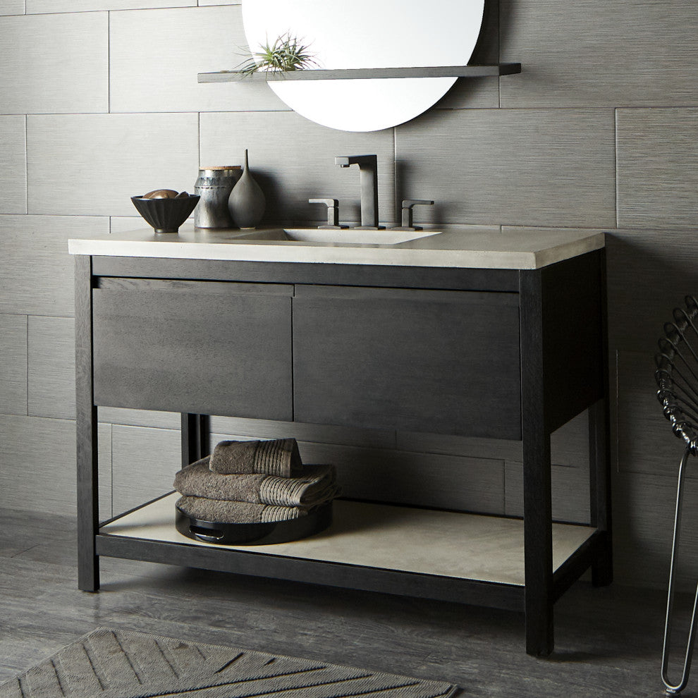 Solace Vanity Set with Palomar Vanity Top and Sink, Ash, Midnight Oak, 48"