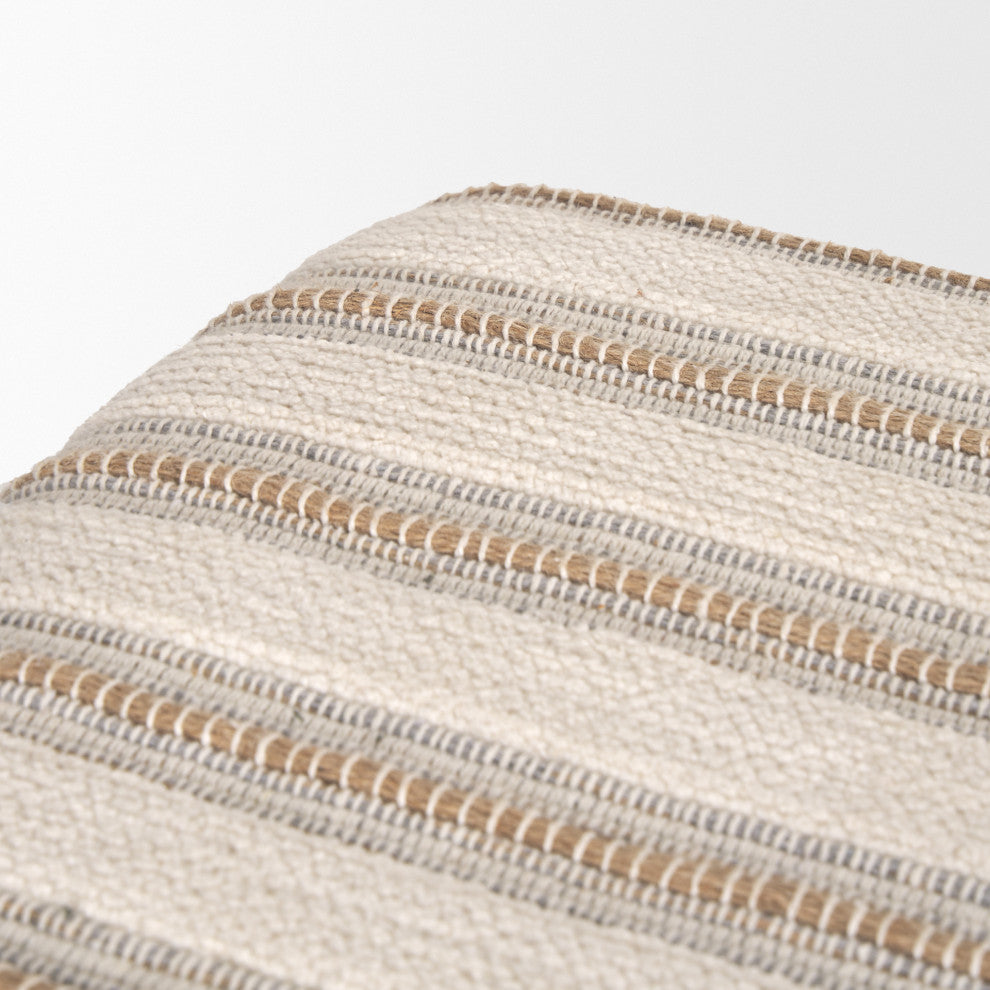 Taimo White Washed Light Brown Wood With Striped Fabric Seat Bench