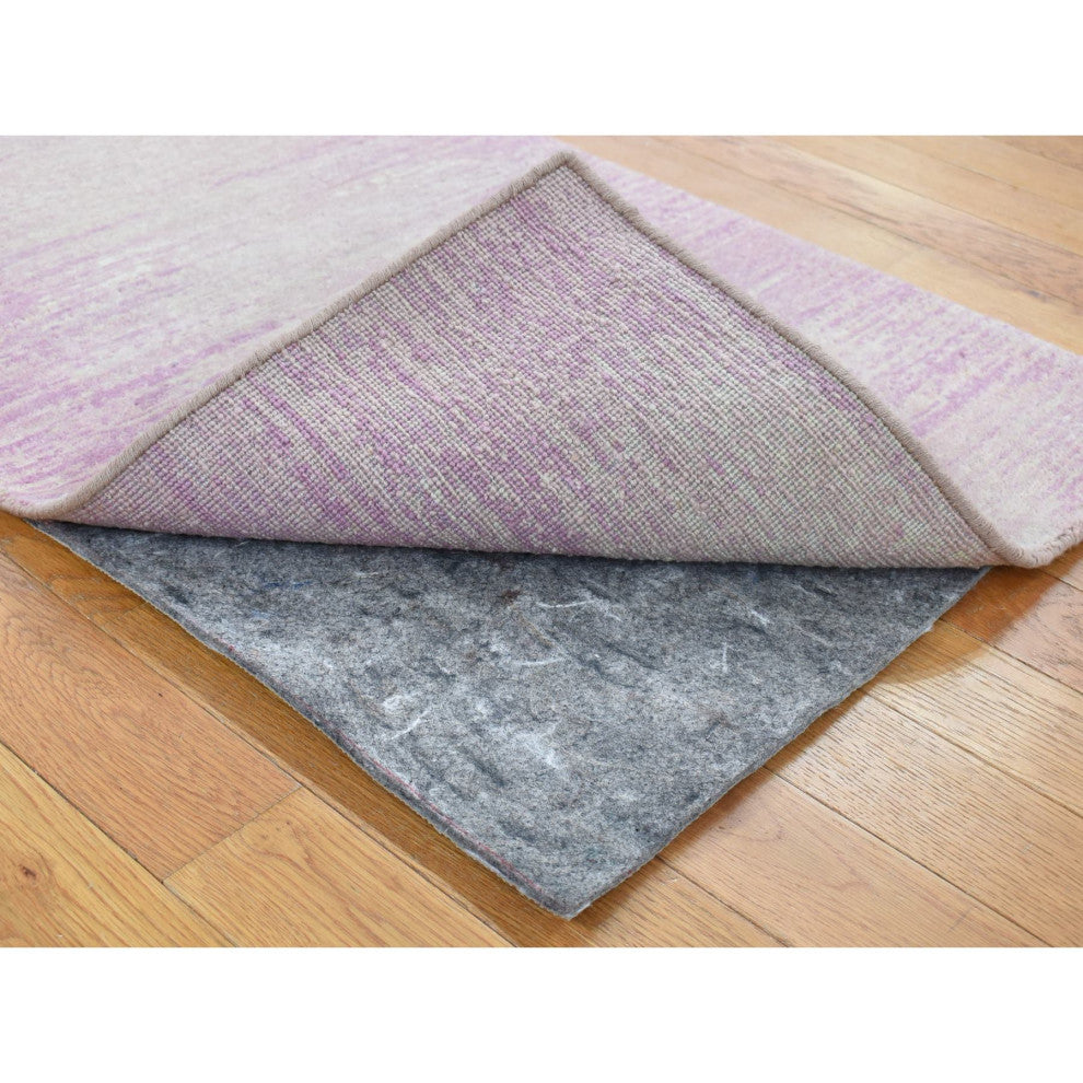 Pink With Ivory Pure Wool Horizontal Ombre Design Hand Knotted Rug, 2'2"x3'3"