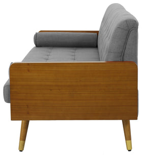 GDF Studio Aidan Mid-Century Modern Tufted Fabric Sofa, Brown/Black/Silver