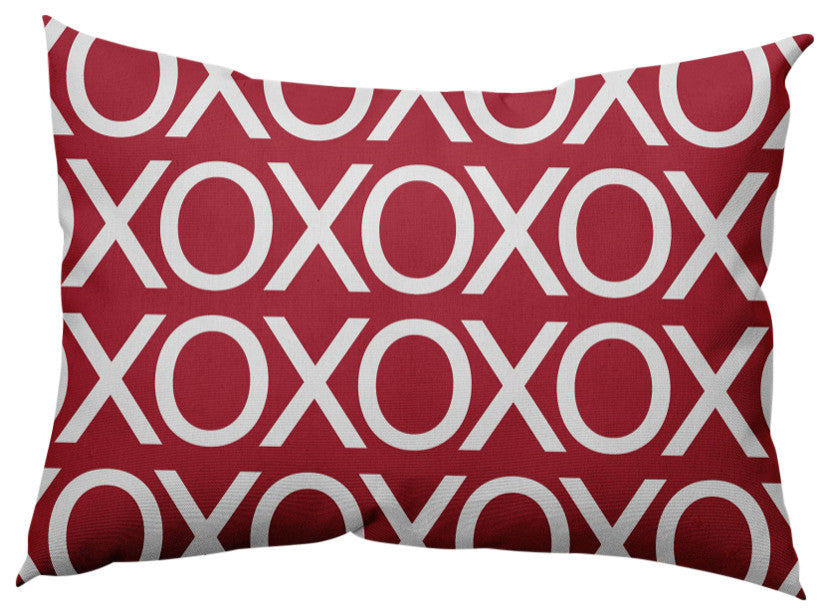 Hugs and Kisses Valentines Indoor/Outdoor Lumbar Pillow, Brick, 14x20"
