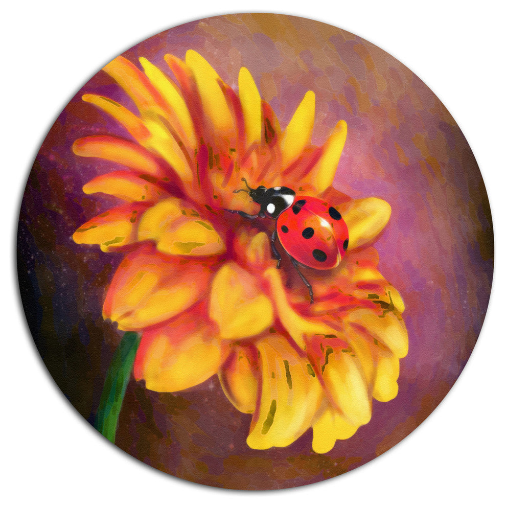 Gerber And Ladybird Watercolor, Floral Large Disc Metal Wall Art, 23"