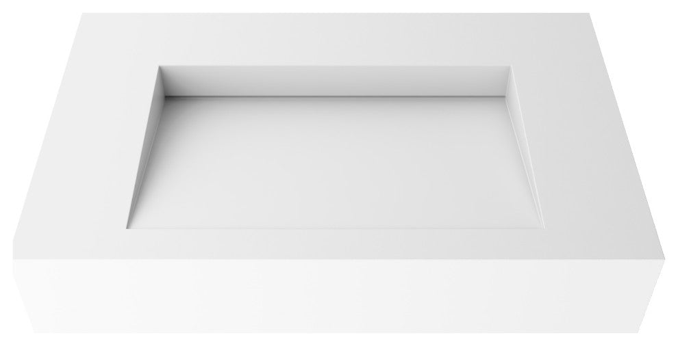 CastelloUSA Pyramid Solid Surface Wall Mounted Ramp Basin Sink, White, 30", No Faucet Hole