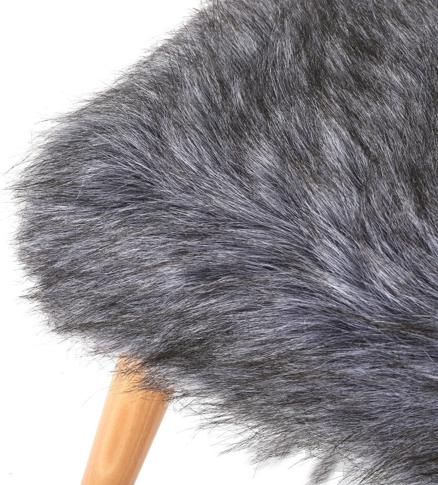 GDF Studio Hussey Mid-Century Gray Faux Fur Ottoman, Qty of 2