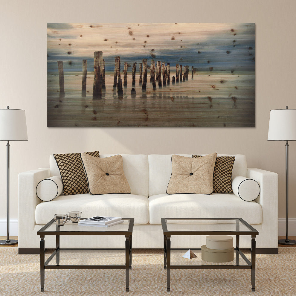 "Low Tide" Beach Side Wall Art Giclee Printed On Solid Fir Wood Planks