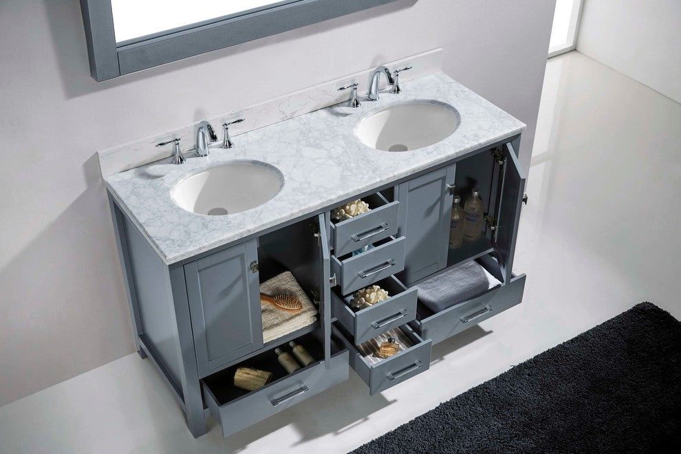 Caroline Avenue 60" Double Bathroom Vanity Set Gray, Marble Top