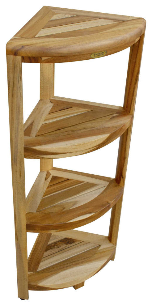 HomeRoots Teak Four Tier Corner Shelf, Natural Finish