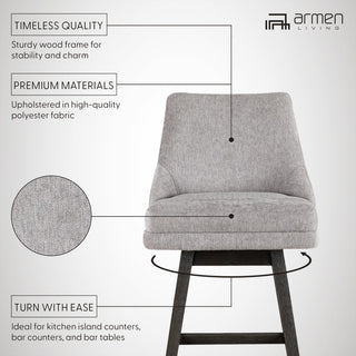 Branson Gray Solid Wood 30" Swivel Barstool, Gray Fabric, Set of 2
