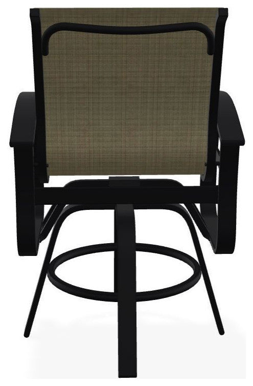 Belle Isle Sling Balcony Height Outdoor Swivel Chair, Elevation Stone/Black