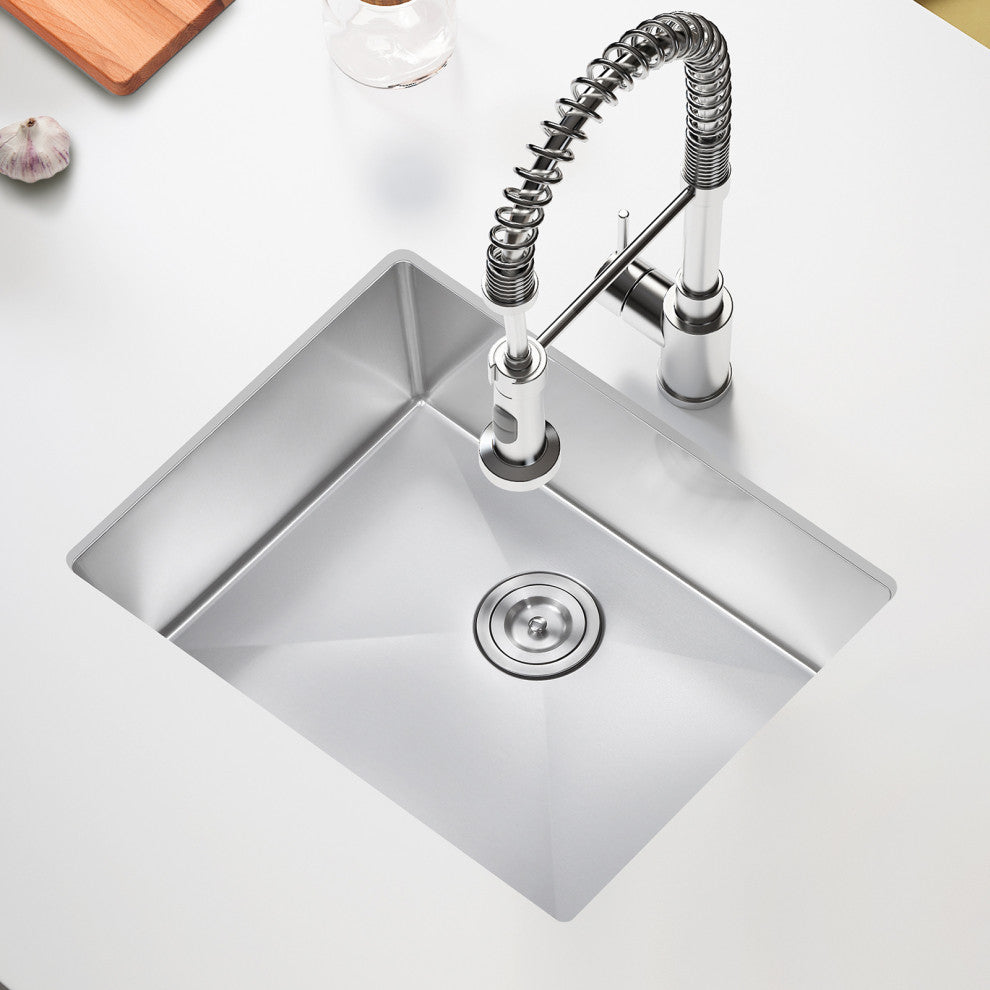23" Undermount Nano Single Bowl Stainless Steel Kitchen Sink With Drain Assembly