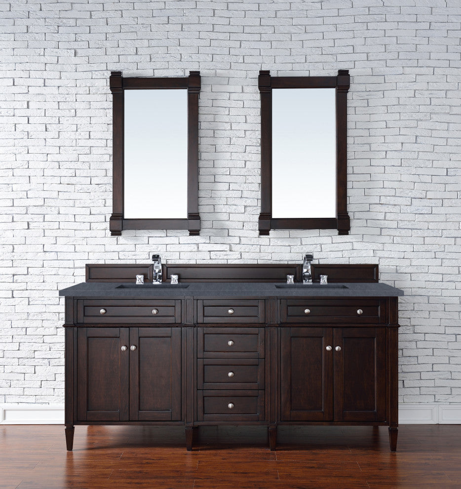 Brittany 72" Burnished Mahogany Double Vanity, Charcoal Soapstone Quartz