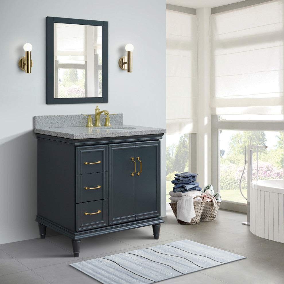 37" Single Vanity, Dark Gray Finish With Gray Granite