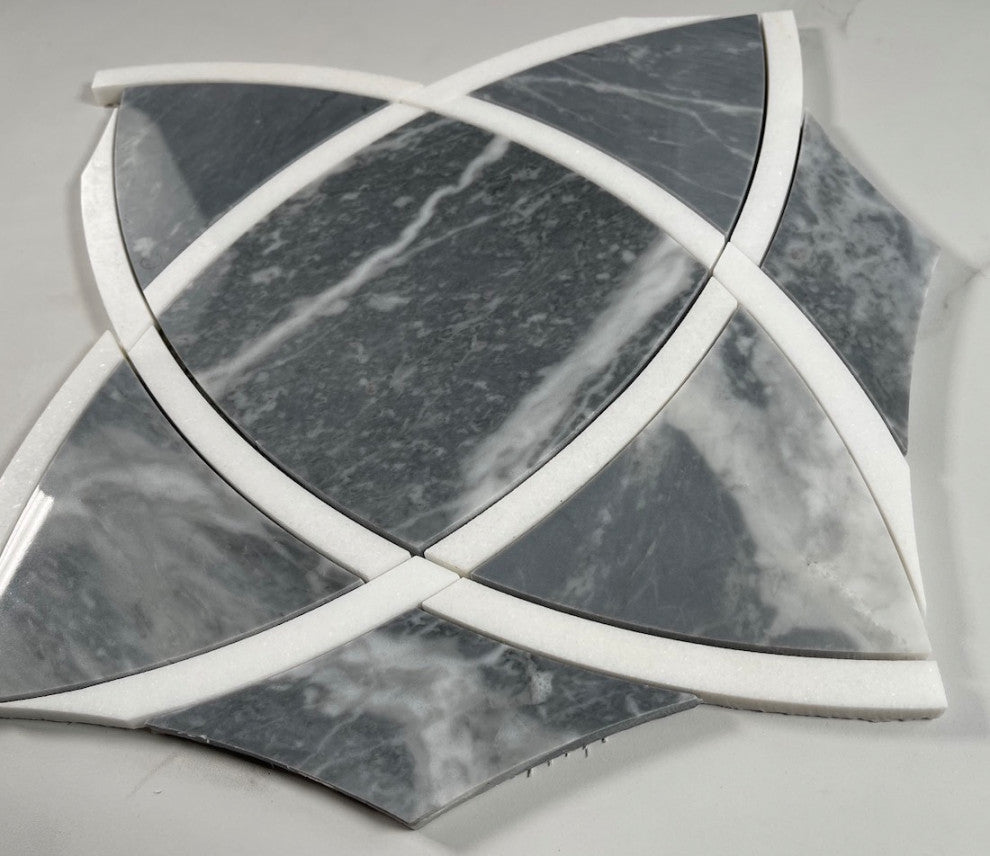 Bardiglio Gray Marble Celtic Waterjet Mosaic Tile Thassos White Ribbon, 1 sheet