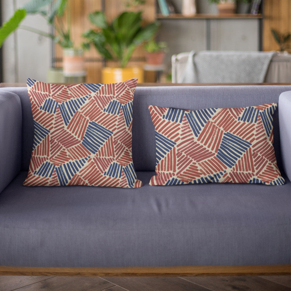 Plutus Red Blue Sketch Abstract Luxury Throw Pillow, 18"x18"