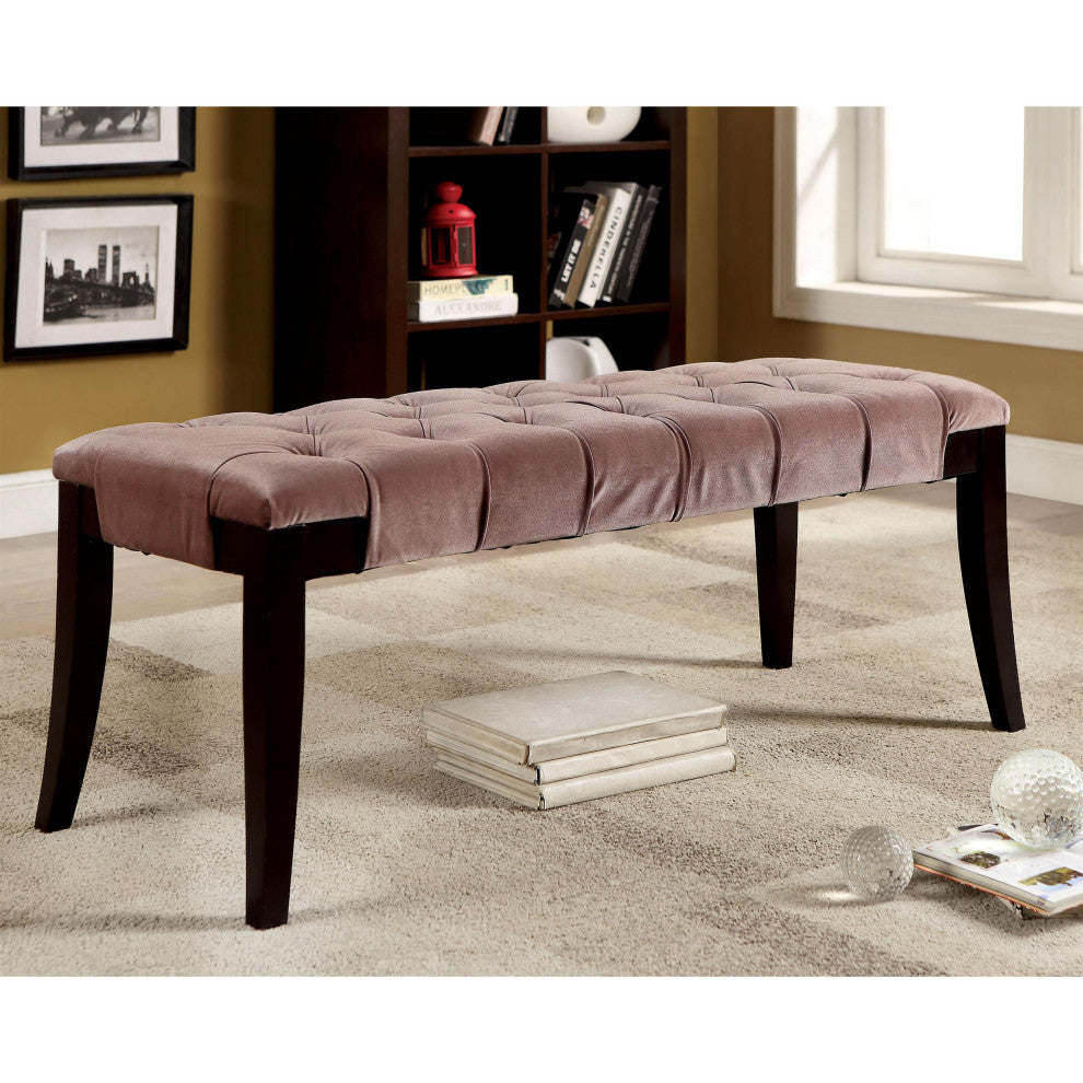 Furniture of America Dianne Contemporary Fabric Tufted Bench in Brown